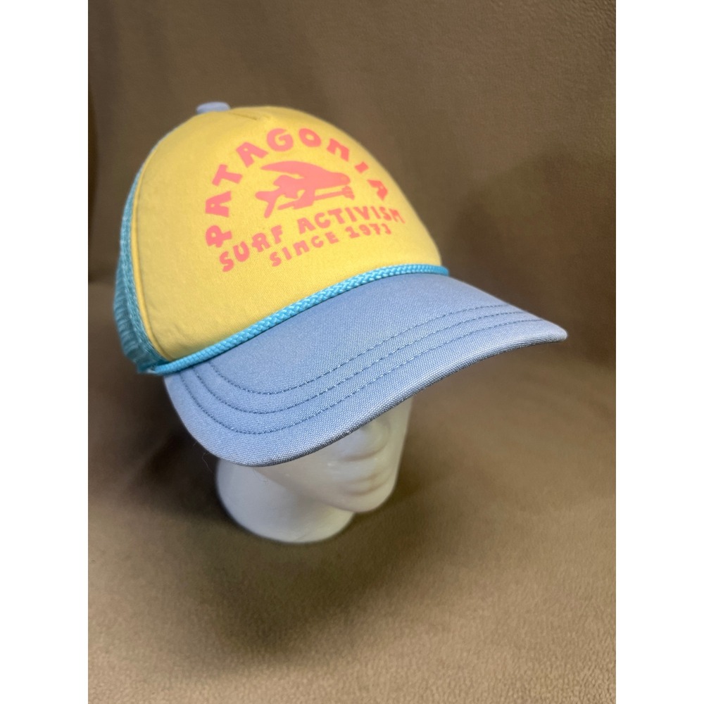 Patagonia Surf Activism Trucker Hat Yellow Blue Mesh Snapback Flying Fish Logo